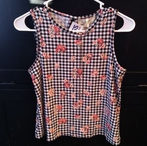 NWT Checkered Floral Tank Top With Necklace